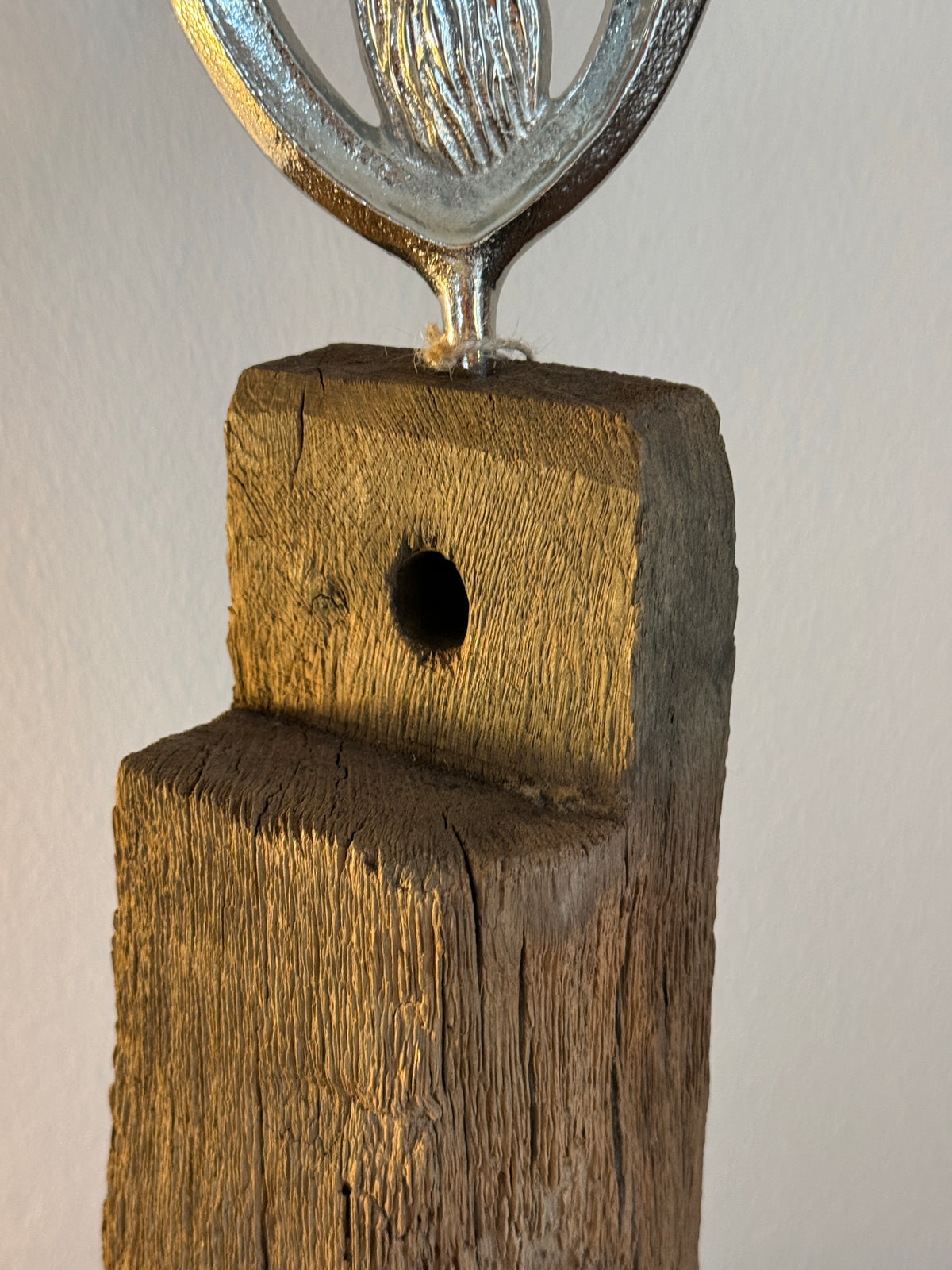 Holzkerze gebürstet mit Aluflamme 1195