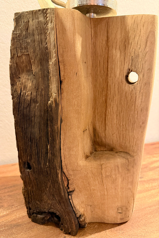 Kerzenständer Blatt auf Eichenholz gebürstet und geschliffen mit Designkerze 880