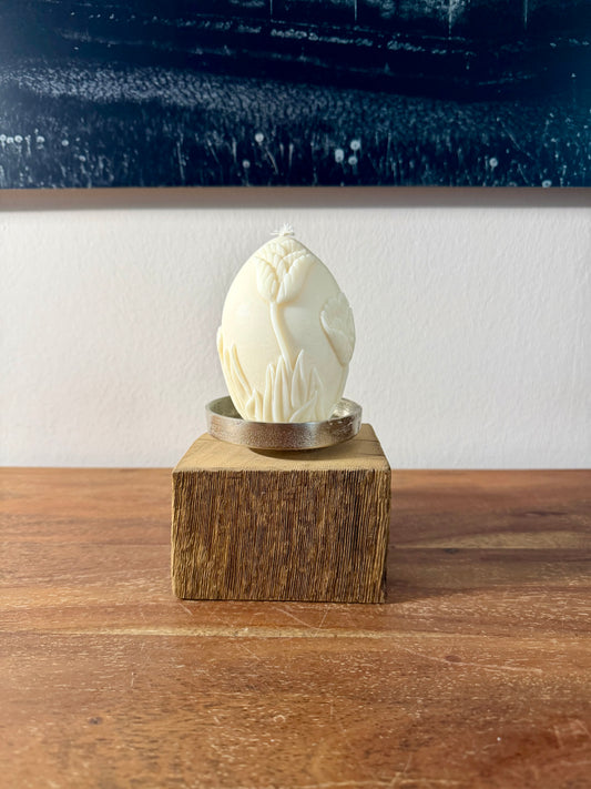 Kerzenständer aus Eichenholz gebürstet mit Kerze Osterei mit Tulpendekor groß - 0856