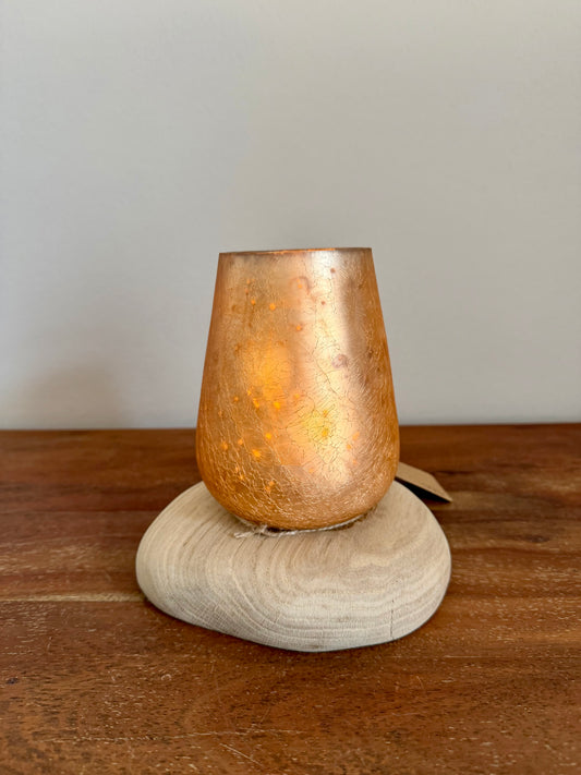 Windlicht aus Glas auf Eichenholz geschliffen 1700