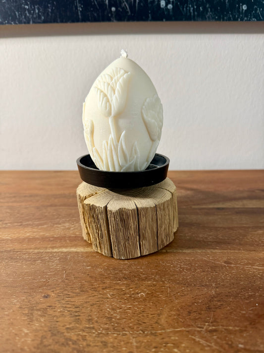 Kerzenständer aus Eichenholz gebürstet mit Kerze Osterei mit Tulpendekor groß - 1175