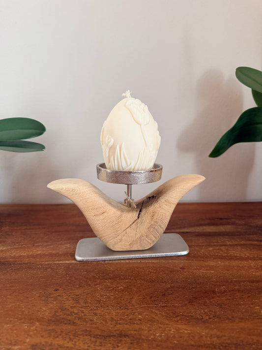Kerzenständer Blume aus geschliffenem Eichenholz mit Designkerze - 1634