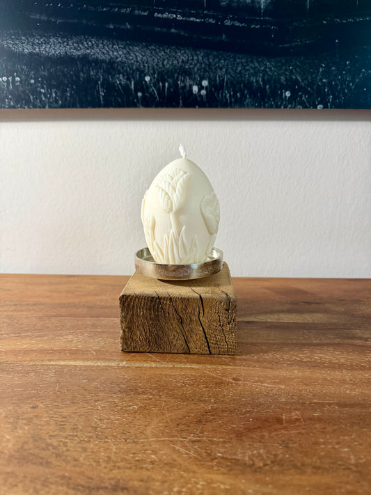 Kerzenständer aus Eichenholz gebürstet mit Kerze Osterei mit Tulpendekor groß - 0902