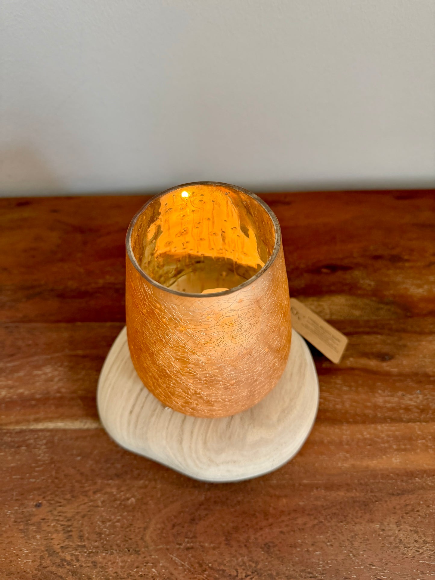 Windlicht aus Glas auf Eichenholz geschliffen 1700
