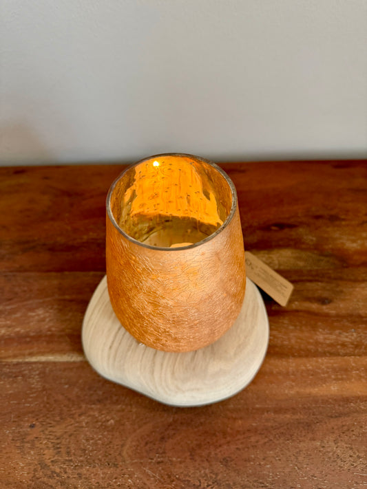 Windlicht aus Glas auf Eichenholz geschliffen 1700