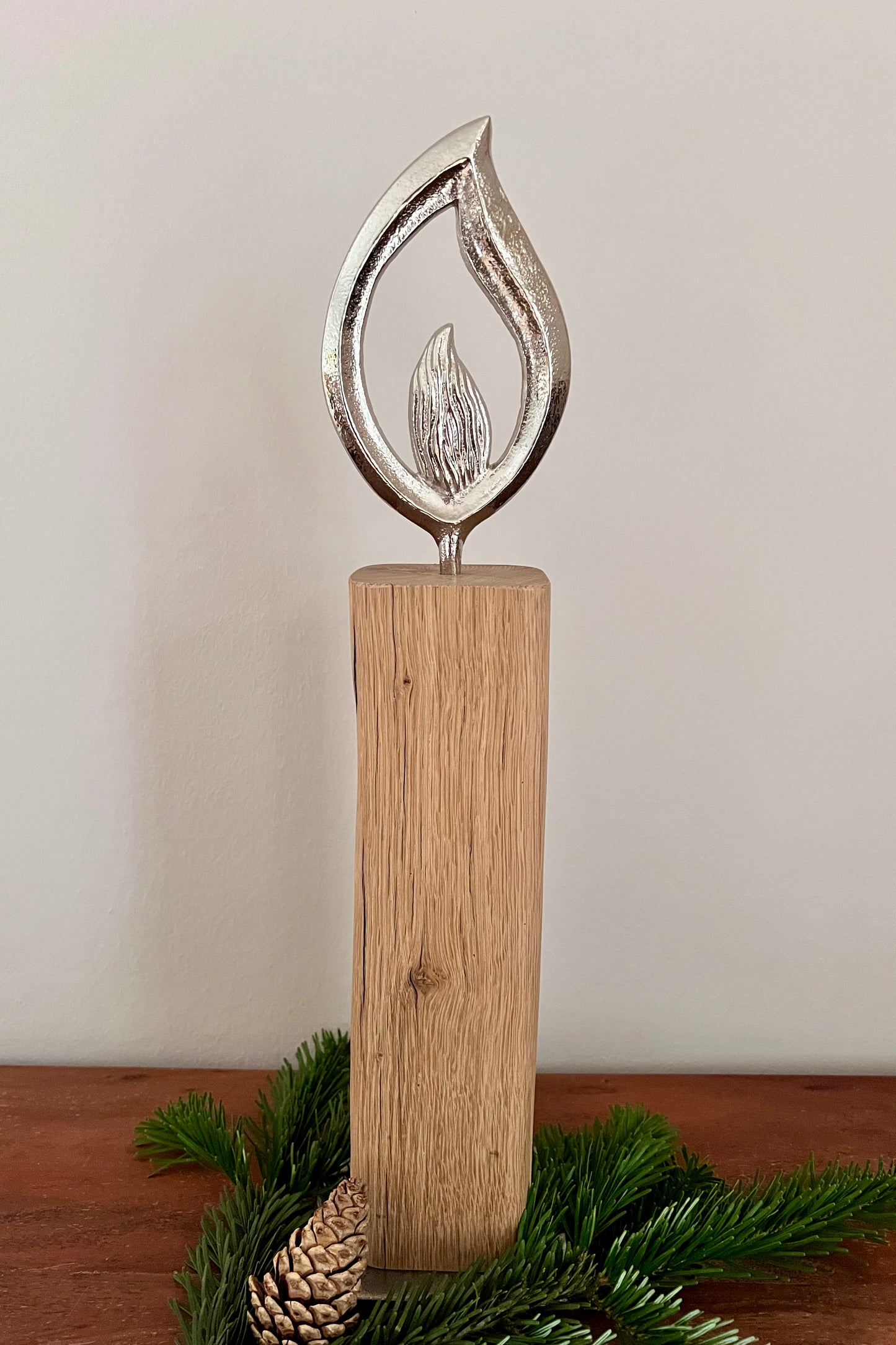 Holzkerze mit Aluflamme groß 794