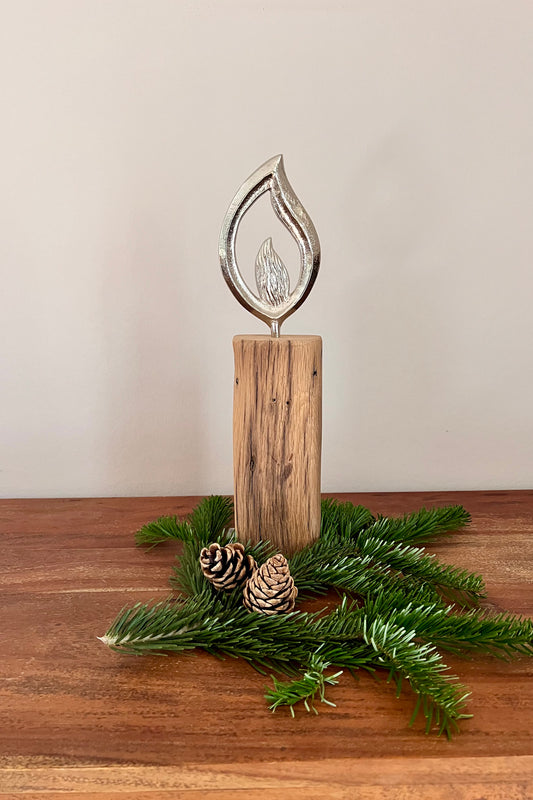 Holzkerze mit Aluflamme mittel 763