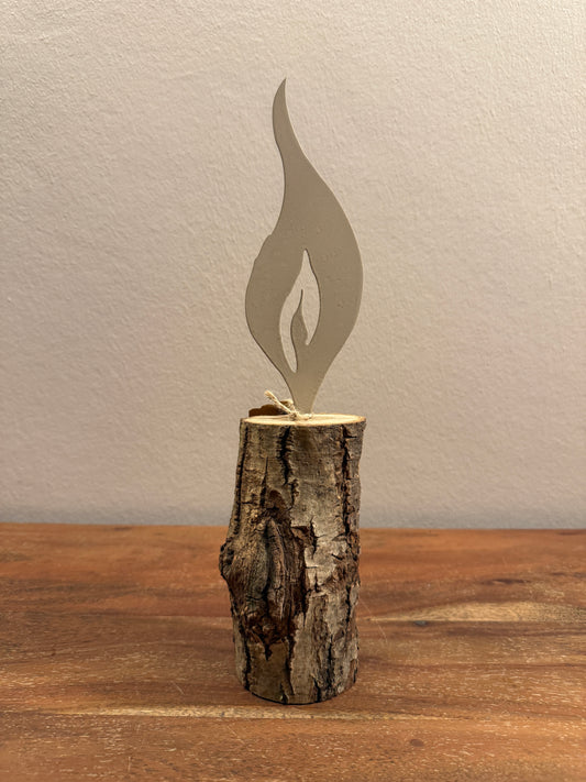 Holzstamm mit Metallflamme taupe 1348