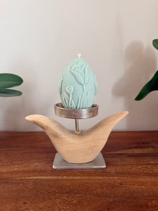 Kerzenständer Blume aus geschliffenem Eichenholz mit Designkerze - 1631