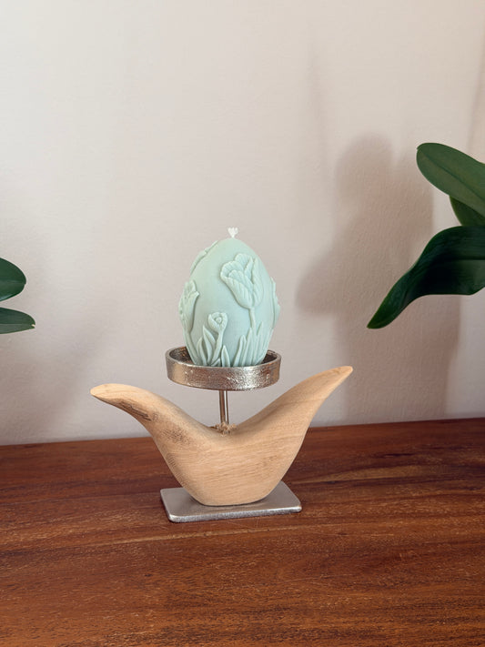 Kerzenständer Blume aus geschliffenem Eichenholz mit Designkerze - 1631