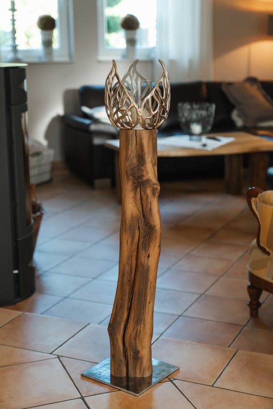 Dekoobjekt Blatt aus geschliffenem Eichenholz auf Metallständer