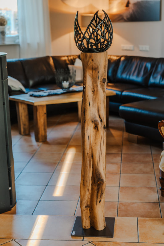 Dekoobjekt Blatt aus geschliffenem Eichenholz auf Metallständer