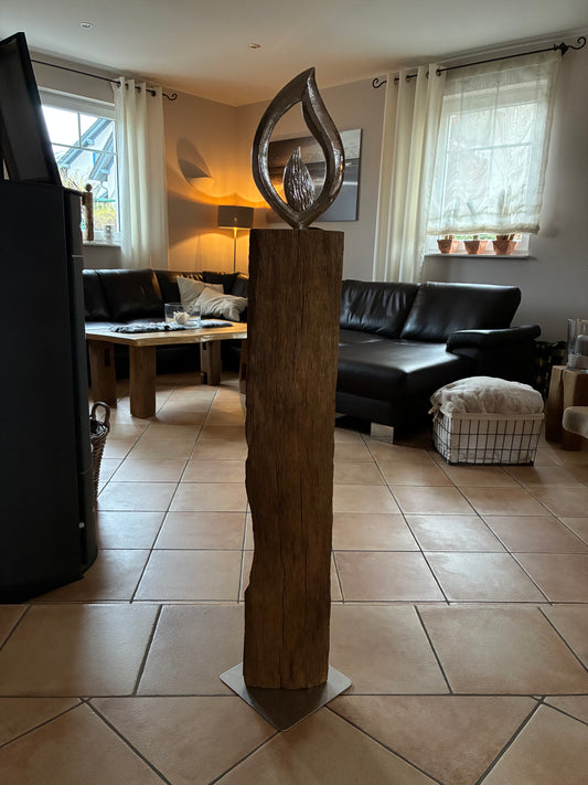 Bodenkerze aus Eichenholz mit Aluflamme 1360