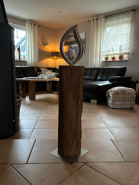 Bodenkerze aus Eichenholz mit Aluflamme 1358